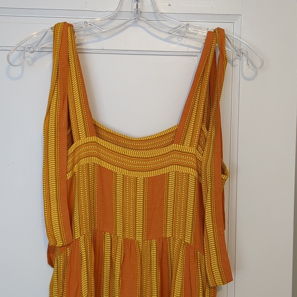 Sunny Sriped Viscose Yellow Orange Maxi Dress Tie Straps Small - Picture 6 of 8